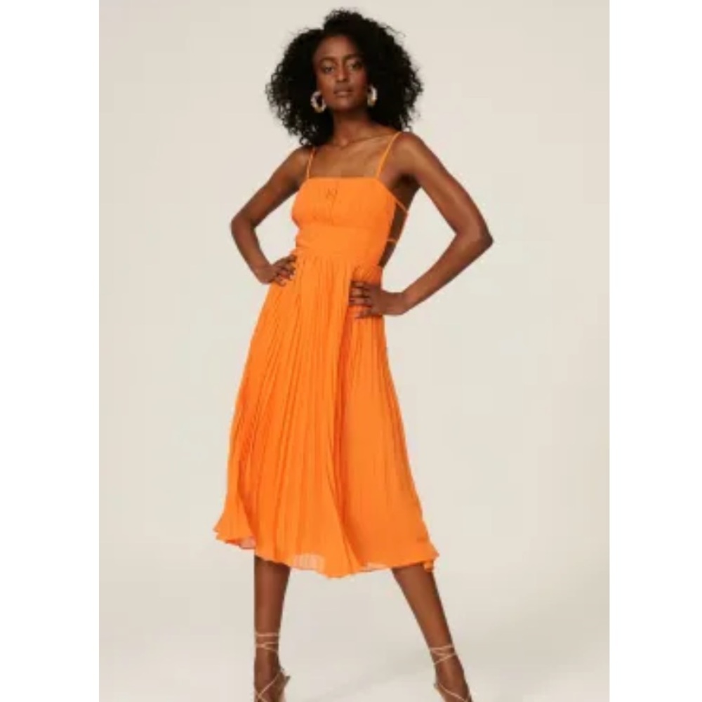 Fame and Partners Size 6 The Eira Pleated Shift Dress Orange Hourglass Tie Back